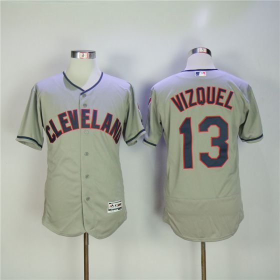 Men Cleveland Indians 13 Vizquel Grey Elite MLB Jerseys